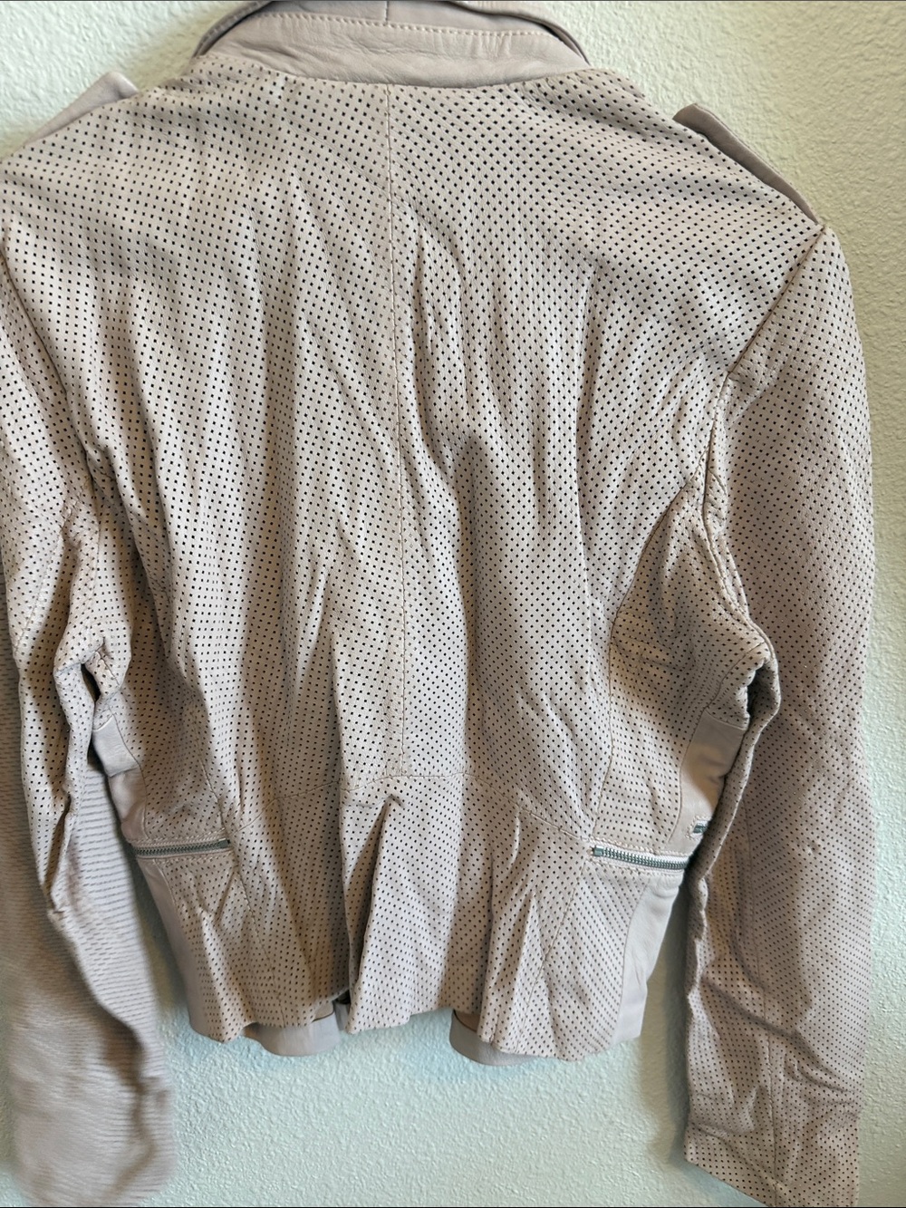 Perforated Light Pink Leather Biker Jacket by Massimo - Picture 4 of 5